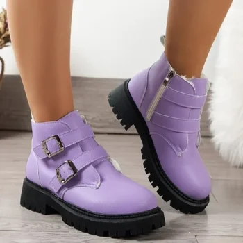 Горячая распродажа 2023 года, женская обувь, женские ботинки с боковой молнией, зимние плюшевые флисовые сапоги с круглым носком для тепла, короткие сапоги телесного цвета на низком каблуке