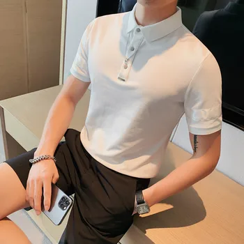 Летняя американская новая мужская рубашка Поло с отворотом, хлопковая вышивка, Короткий рукав, Повседневная деловая модная приталенная футболка M-3XL