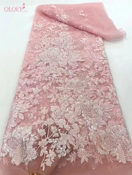 Модная французская вышивка 2024 года Кружевная ткань с бисером Африканская Нигерийская кружевная ткань с пайетками для свадебного платья