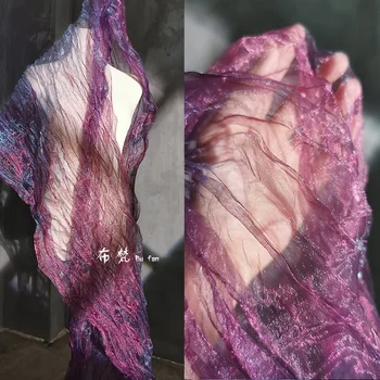 Органза цвета Фуксии, нерегулярная плиссированная ткань с лазерным градиентом, перспективная плиссированная одежда, дизайнерские ткани