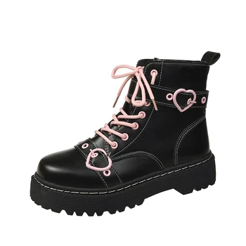 Осень-зима 2022, Новые женские милые розовые ботинки Love с высоким берцем в стиле Лолиты, студенческая японская повседневная обувь на платформе Kawaii Jk